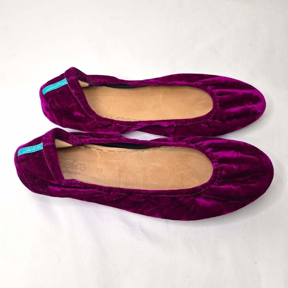 EUC Tieks Limited Edition Tyrian Silk Velvet Magenta Ballet Flats sz 11